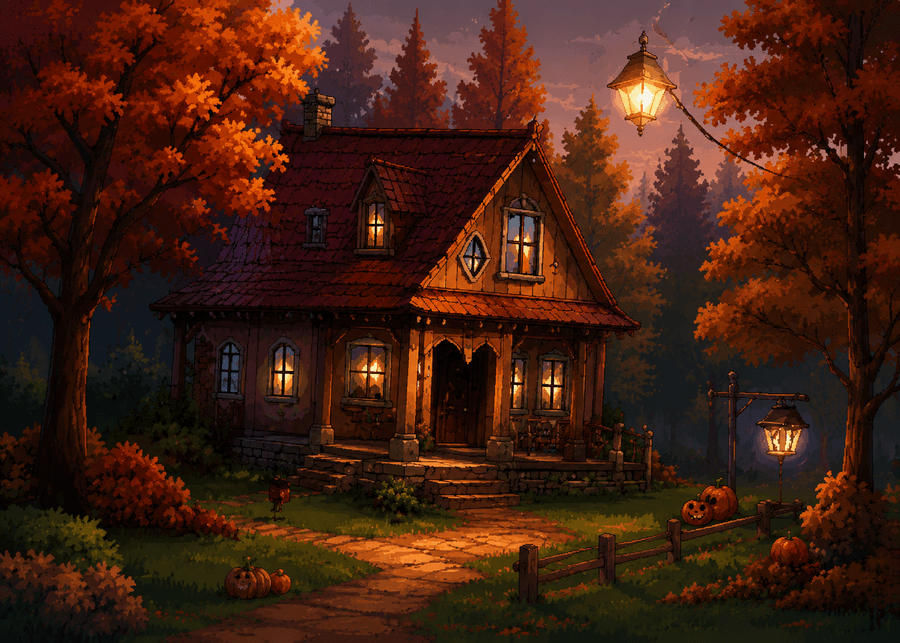 Pixel-art home in autumn