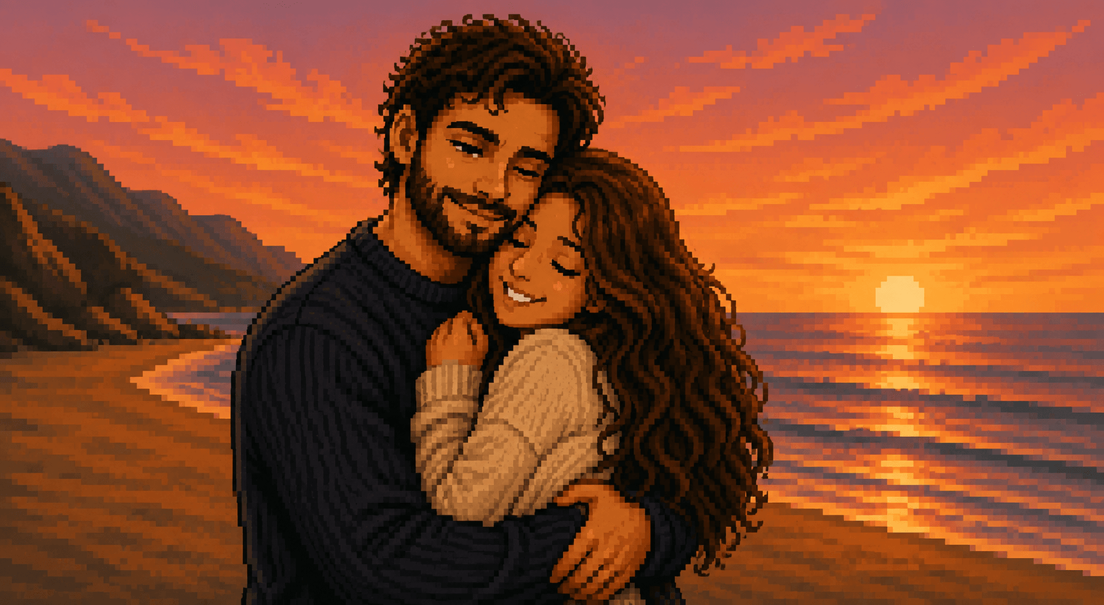 Couple transformed into personalized LorePixel pixel-art characters